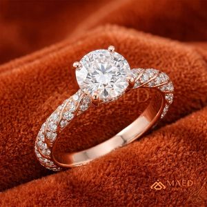 Anillo de Moissanita de Corte Redondo de Lujo para Mujer, Oro Rosa, Joyería de Compromiso, Regalo, EE. UU. - Product Image 4