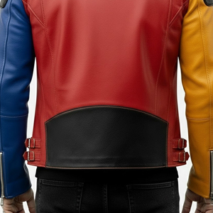 Chaqueta de Cuero Roja, Diseño de Última Moda, Chaqueta de Invierno para Hombre, Estilo Urbano, Cuello Cuadrado, Chaqueta de Cuero para Exteriores - Product Image 4