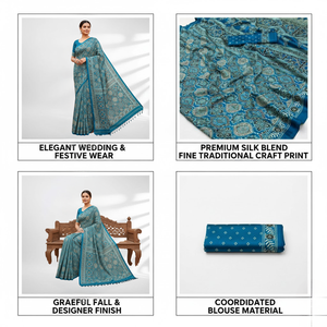 Sari de crepé satinado Ajrakh estampado para mujer |   Ropa Étnica Ligera para Bodas, Fiestas y Ocasiones Festivas con Accesorios - Product Image 5