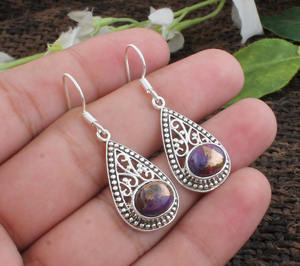 Pendientes de Cobre Morado Hechos a Mano con Turquesa para Mujer, Estilo Boho Vintage, Joyería Colgante, Regalo Único de Aniversario - Product Image 3