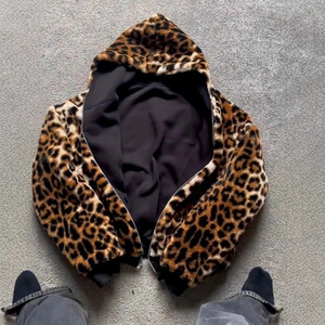 Custom Logo Autumn and Winter New Fashion Retro Leopard Print Hooded Zipper Double-sided Sweatshirt Jacket - Product Image 2