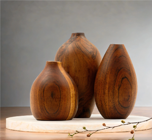 Vase à fleurs décoratif en bois 100% naturel, 3 pièces de différentes tailles, vases décoratifs minimalistes pour table, vase à fleurs en bois - Product Image 1
