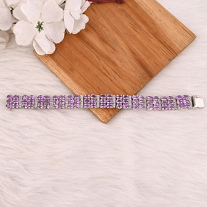 Luxury 925 Sterling Silver Natural <b>Amethyst</b> & CZ Tennis <b>Bracelet</b> Designer Gemstone Jewelry Unisex Wedding Party Gift - Product Image 3