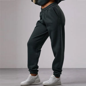 Pantalon de survêtement vert foncé pour homme, taille élastique, poches latérales, décontracté, en coton tricoté, pour l'automne - Product Image 1