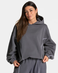 Conjunto Deportivo de Invierno para Mujer, 2 Piezas, con Capucha, Estilo Punk Grisáceo, 100% Algodón, Ecológico, con Ribete en Contraste - Product Image 5