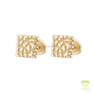 Boucles d'oreilles carrées élégantes en pépites d'or, argent sterling 925 plaqué or, bijoux élégants pour hommes et femmes - Product Image 3