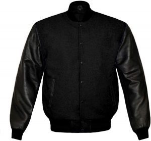 Custom Men’s Charcoal Grey Varsity <b>Jacket</b> with Black <b>Leather</b> Sleeves – Plain Wool Bomber <b>Jacket</b> Manufacturer - Product Image 3