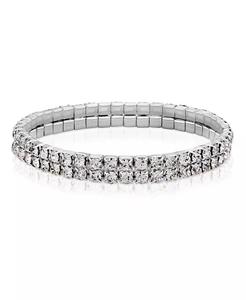 Bracciale elasticizzato con strass a 2 file in cristallo trasparente color argento | 2028 - Product Image 1