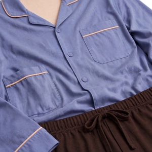 Ensemble pyjama à manches longues pour hommes, chemise boutonnée, bordure contrastée et pantalon à cordon de serrage, vêtements de nuit - Product Image 6