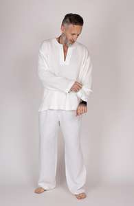 Ensemble Kurta en Lin et Coton Blanc Pur pour Homme – Confort Estival et Élégance Décontractée - Product Image 3