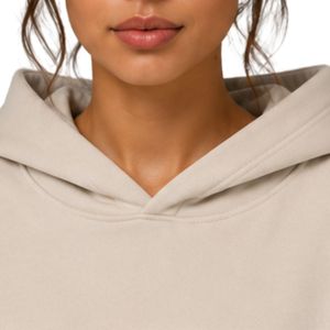 Sweat-shirt décontracté d'hiver pour femme, beige, surdimensionné, avec manches à strass minimalistes, en molleton de coton premium - Product Image 5
