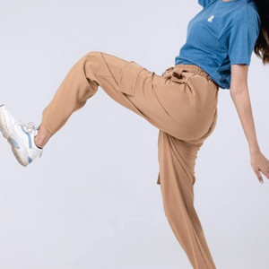 Women Cargo Pants Solid Color Mid Waist Elastic <b>Ankle</b>-Length Casual Pants With Pockets Breathable Woven Fit Loose - Product Image 2