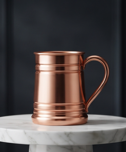 Mug à bière en cuivre pur massif rainuré et lisse, fait main, vaisselle de table en métal pour cocktails, vente en gros - Product Image 1