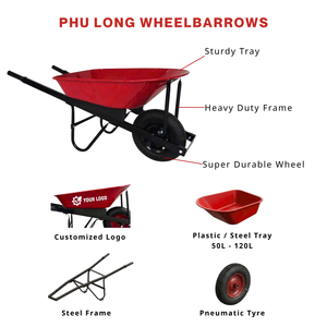 Brouette à plateau en plastique et acier avec roue pneumatique, capacité de 50L à 120L, pour le jardinage et la construction, prix direct usine - Product Image 6