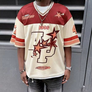 Maillot de football surdimensionné personnalisé noir et bleu en maille, imprimé papillon, streetwear unisexe, t-shirt de sport, vente en gros OEM - Product Image 1