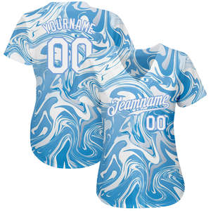 เสื้อเบสบอลสีน้ำเงินขาว ดีไซน์ล่าสุด ผ้าตาข่ายเบิร์ดอาย  ปักโลโก้ตามสั่ง  แบบซับลิเมชั่น ขายส่งเสื้อกีฬา - Product Image 1