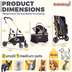 Poussette pliable pour animaux de compagnie pour petits chiens et chats avec système d'amortissement à 6 points, pliage à une touche et panier amovible - Product Image 3