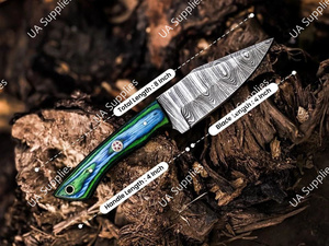 มีดเดินป่าเหล็กดามัสกัสแบบขายส่ง OEM ODM ผลิตตามสั่ง ด้ามไม้ทรงหยดน้ำ คมกริบ พร้อมปลอกมีด - Product Image 3