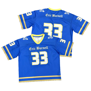 Eric Burnell 33 Blue American Football Jersey V-Neck Short Sleeve Mesh Breathable Men's Adult Regular Fit Sublimated Print - Product Image 2