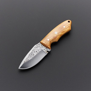 Couteau à éplucher les olives gravé à la main, gravé sur acier D2, avec le même design que la fourreau en cuir, lame de haute qualité. - Product Image 2