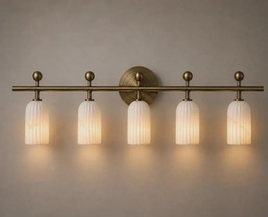 Modern Brass Wall Sconce Removable Ribbed Glass Shades Art Deco Design for Indoor/Outdoor Use Durable Lighting Diwali Retirement - Product Image 1