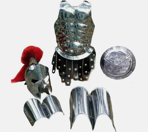 Casco Espartano Medieval de Rey 300 con Armadura Muscular, Chaqueta, Protectores de Piernas y Brazos, y Escudo - Product Image 1
