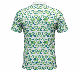 Camisa de Golf de Manga Corta para Hombre, Estampado Geométrico, Cuello con Botones, Azul Verde, Absorbe la Humedad, Secado Rápido, Transpirable, Elástica - Product Image 3