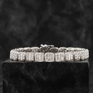 <b>Solid</b> 925 Sterling <b>Silver</b> Unisex 11mm Hip Hop Tennis <b>Bracelet</b> Iced Brilliant Cut Moissanite Diamond for Wedding Gifts Parties - Product Image 1