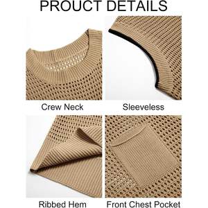 Camisetas de Ganchillo para Hombre 2025, Camisetas sin Mangas Estilo Hippie para Playa, con Bolsillo, Tejidas, Transpirables, de Secado Rápido, 100% Poliéster - Product Image 3