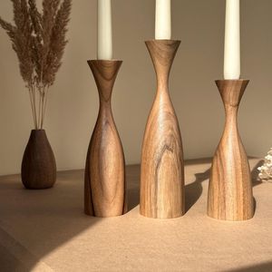 Modern Wooden Candlestick Holder Set Fancy Shape Home Decoration Durable Tabletop Accessories - Product Image 2