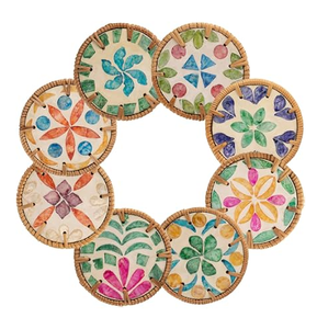 Rattan Mother Of Pearl Coaster 300 mm Bohemian Mats Set of 8 Decorative <b>Placemats</b> for Tea Cups and Mugs - Product Image 1