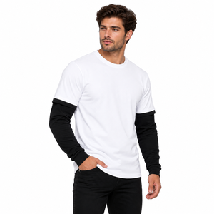 Custom Men <b>Double</b> Sleeve <b>Shirt</b> Trendy Y2K Layered Long Sleeve T <b>Shirt</b> Faux <b>Two</b> Piece Tee Fashion Mens <b>Double</b> Sleeve T <b>Shirt</b> - Product Image 3