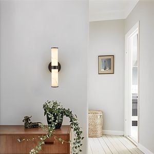 Elegante resina imitazione marmo Texture lampada da parete ferro nero metallo telaio Set 2 per uso interno nei corridoi bagni camere da letto - Product Image 6