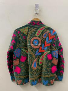 Hand Embroidered Floral Velvet Coat Bohemian Style Turn-down Collar Batwing Sleeve Plus Size Women's Autumn Outerwear - Product Image 2