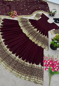 ชุดเลเฮนกาโชลีผ้าจอร์เจตต์เทียม พร้อมงานปักเลื่อมหนา 5 มม. พร้อมแขนเสื้อ สำหรับงานปาร์ตี้ ทรงกระโปรงบานเต็มตัว - Product Image 5