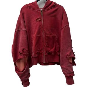 Sudadera con Capucha de Alta Calidad, 100% Algodón, Felpa Francesa, Bordado Personalizado, Estilo Desgastado, Forro de Gofre, 400 g/m², con Cremallera, para Hombre - Product Image 1