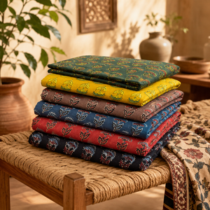 Jaipur Moda Anaya I Traditional Designer Ajrakh Cotton <b>Fabric</b> Petite Paisley Block Print <b>Medium</b> Weight for Dresses Kurtas - Product Image 2