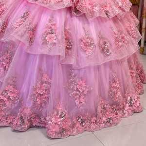 Vestido de Fiesta de Princesa con Lazo Bordado Floral Rosa, Elegante y Lindo, para Adultos |   Vestido de Diseñador para Quinceañera, Cumpleaños, Boda o Fiesta - Product Image 4