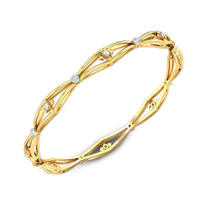 Floral <b>Infinity</b> Link Gold Bangle with Round Lab Grown Diamond Stations - Product Image 1