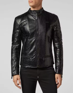Chaqueta de Cuero con Grabado Croco OEM, Chaqueta de Motociclista de Cuero Genuino para Hombre, Chaqueta de Moda, Fabricante y Proveedor Personalizado - Product Image 1
