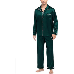 <b>Men</b> Silk Satin <b>Pajamas</b> Long Sleeve Solid Color Classical Style Autumn Sleepwear with Pockets Machine Washable - Product Image 3