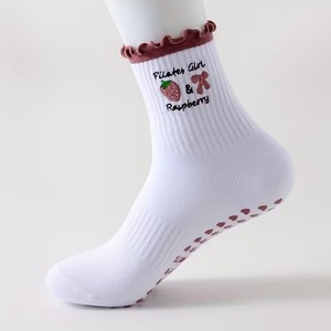 <b>Custom</b> LOGO Summer Flower <b>Grip</b> Crew <b>Socks</b> Embroidery Anti-Slip Breathable Cotton Yoga <b>Socks</b> for Women Adults Autumn - Product Image 2
