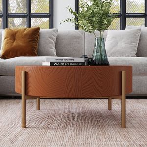 Tavolino rotondo rustico con piano in legno massello e gambe in metallo - Product Image 3