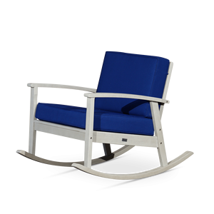 เก้าอี้โยกไม้ยูคาลิปตัสสีเทาดริฟท์วูดพร้อมเบาะสีกรมท่าสำหรับใช้ในสวน - Product Image 3