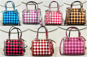 Ladies Fashion Checkerboard Design Mini Speedy Duffel Bag Crossbody Adjustable Strap Handcarry Outdoor Weekender Travel HandBags - Product Image 6