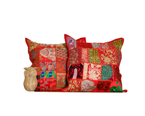 Pure cotton handmade patchwork khambadia work <b>cushion</b> cover made by indian artisans from Jaipur India export quality home decor - Product Image 1