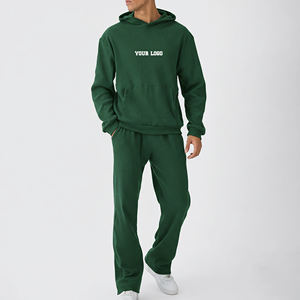High Quality 100% Cotton French Terry Pullover Hoodie & Flare Jogger Sweatsuits Streetwear Solid Color Heavyweight Tracksuit - Product Image 4