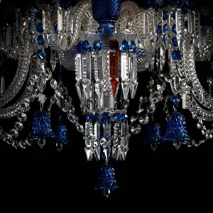 Lustre en cristal importé, 24 lumières, luxe, cristal bleu, luminaire de plafond pour salon, salle à manger, hôtel, décoration de mariage, premium - Product Image 5