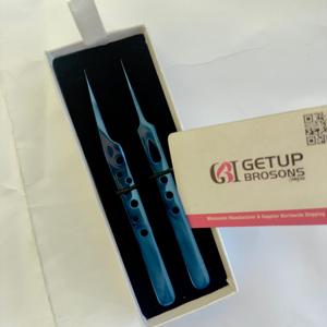 Pince à cils GETUP BROSONS IMPEX, manche plaqué plasma bleu, acier inoxydable, précision durable, pointe droite en fibre lisse, 10 mm - Product Image 3
