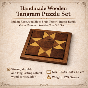 Juego de Rompecabezas Tangram de Madera Hecho a Mano |   Juego de Ingenio de Madera de Palisandro Indio |   Juguete Educativo para Niños y Adultos, Rompecabezas de Bloques Geométricos - Product Image 5